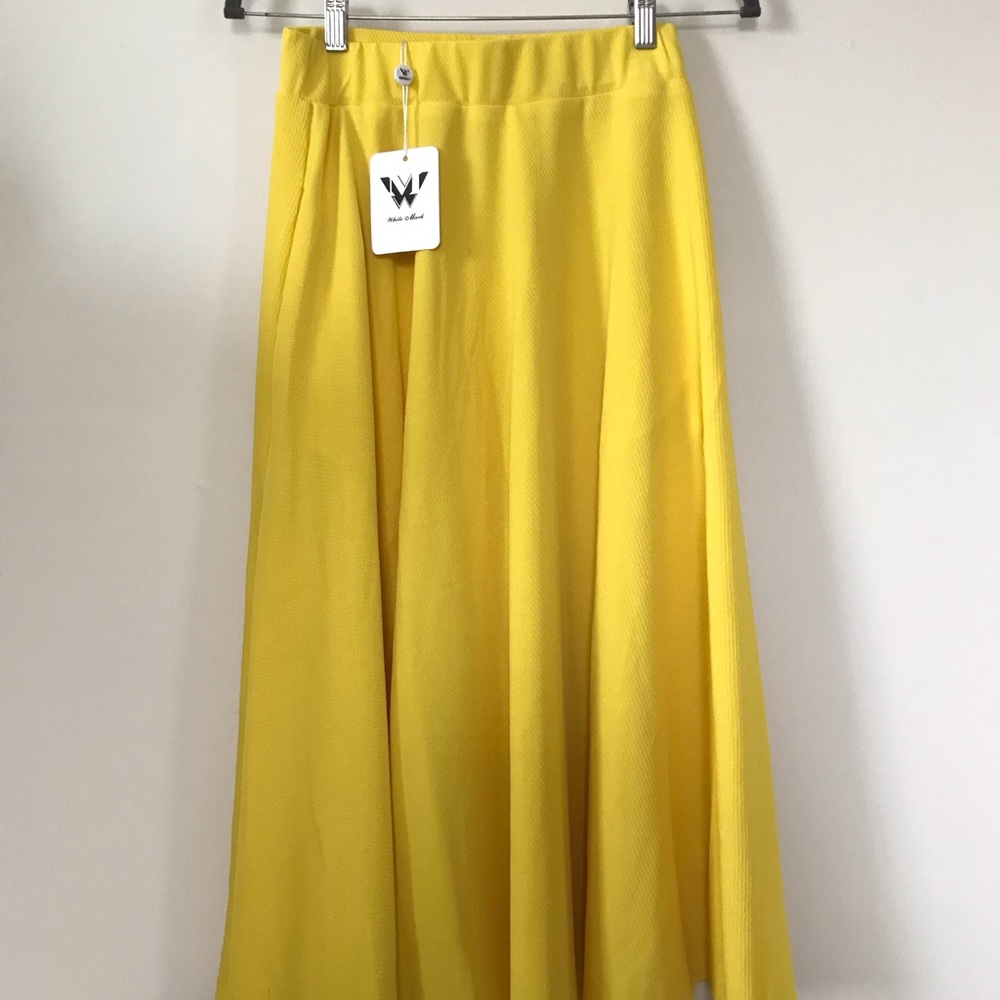 White Mark Yellow Flare Midi Skirt